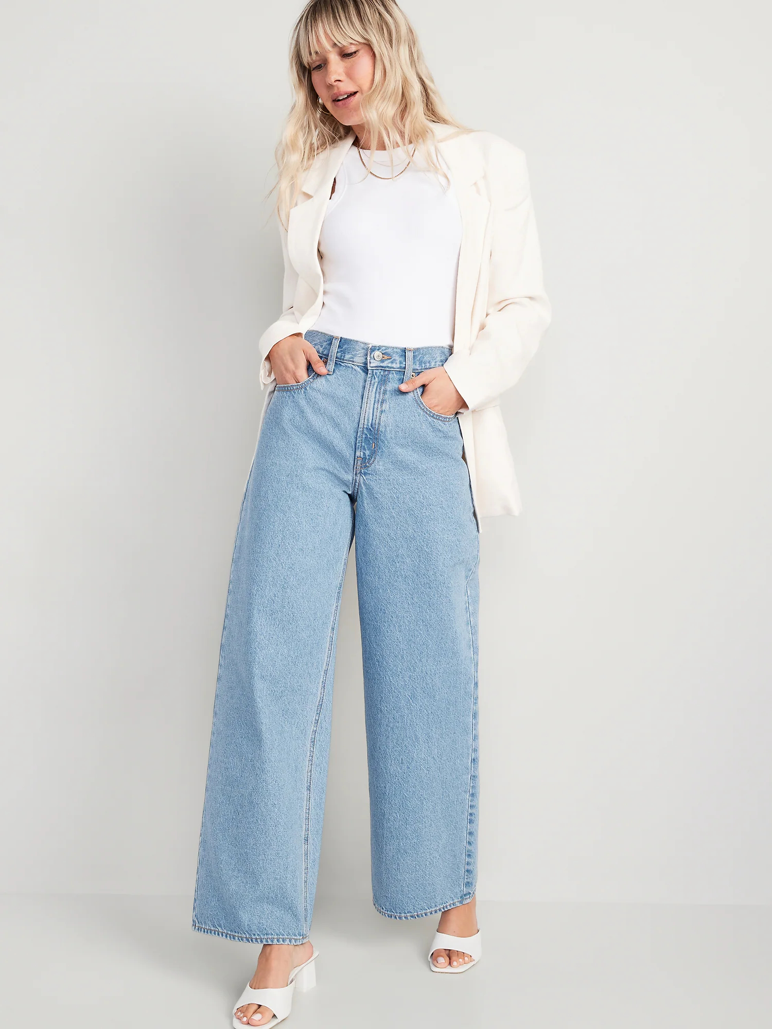 Wide leg baggy jeans, as the fashion pendulum swings away from the skin-tight silhouettes that have dominated the past decade