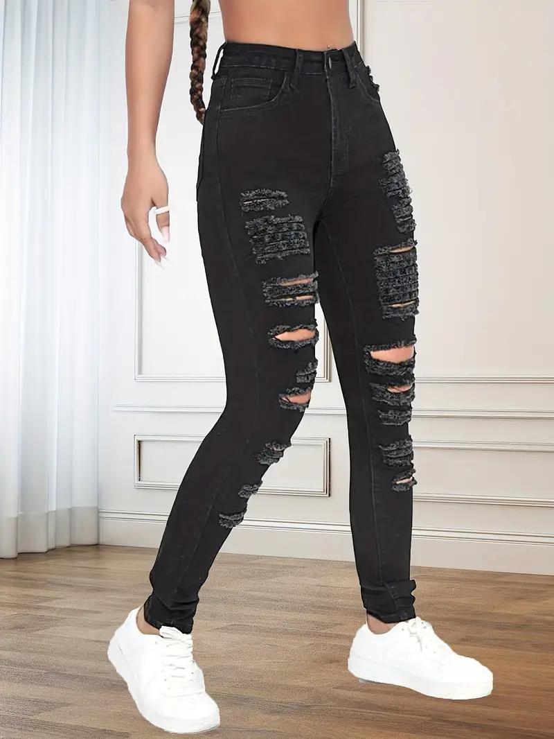 Black ripped skinny jeans womens are a versatile and edgy wardrobe essential that can elevate any outfit with their rebellious charm and urban appeal.