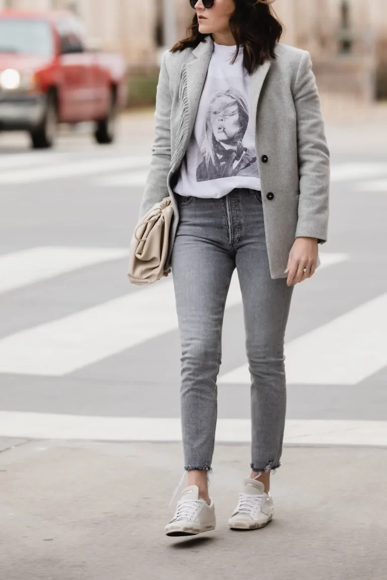 Grey jean outfits are a versatile wardrobe staple that can be dressed up or down for various occasions. Their neutral hue provides