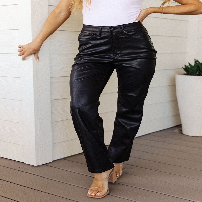 Black leather jeans