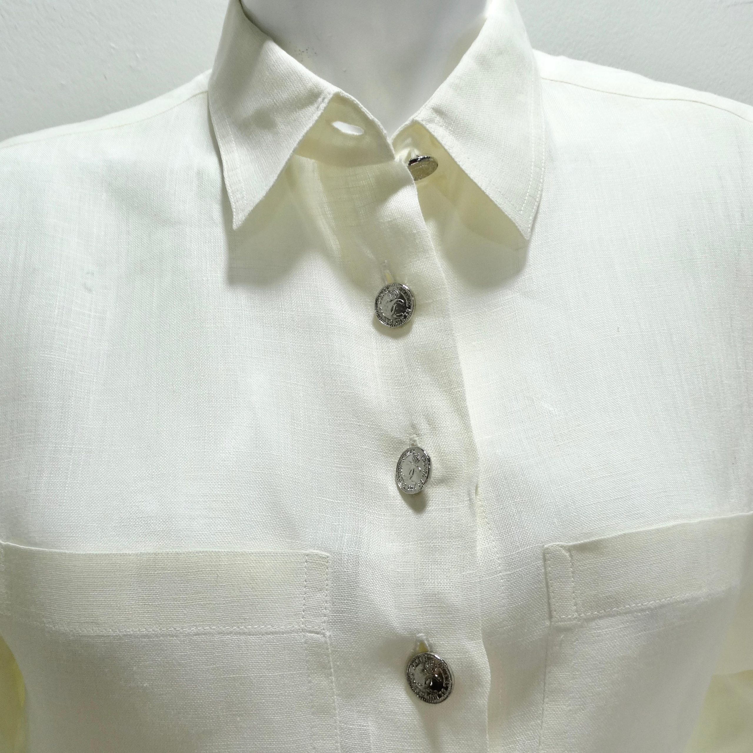 white linen button up shirt